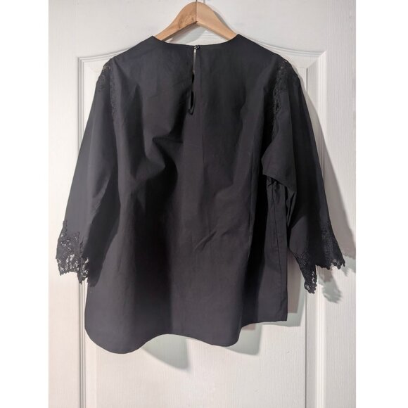 NEW! Sandro Paris | Black top with Guipure Lace Inserts - Picture 4 of 14